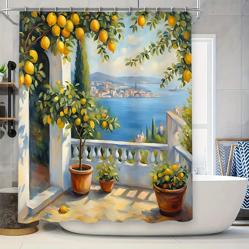 Home Decor Garden Ideas - Rideau de douche Jardin Citronné Méditerranéen,