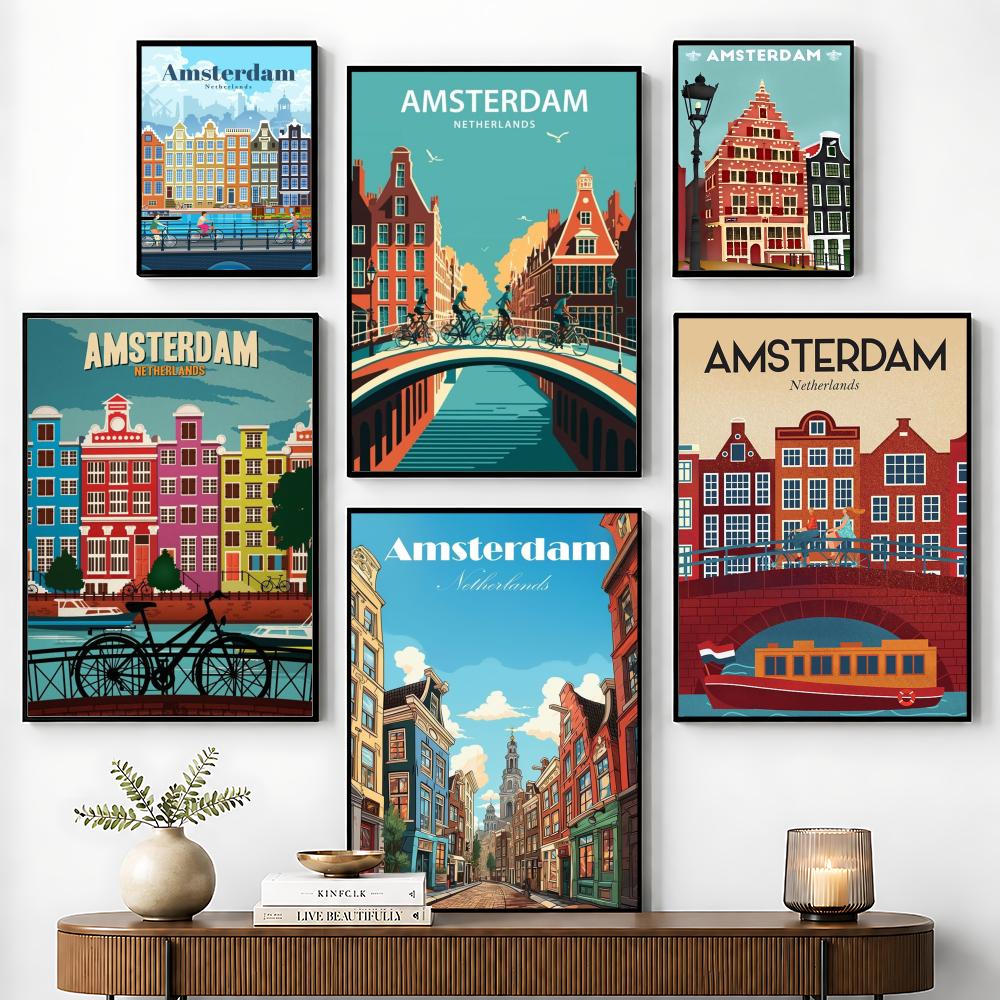 Home Decor Netherlands - Affiche autocollante Amsterdam Pays-Bas, autocollant parfait