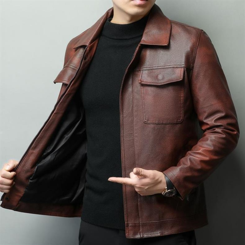 Veste de motard vintage en cui - Cowhide Rug Faux avis et prix